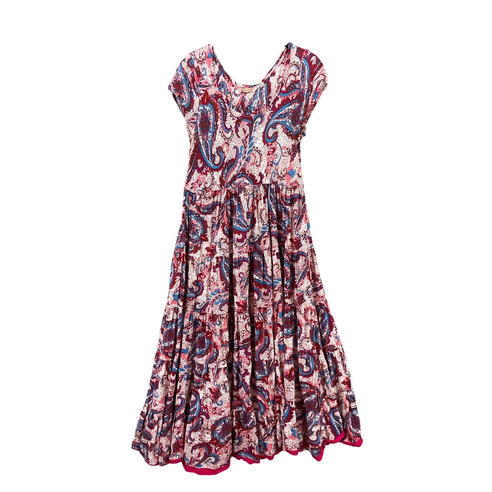 Soft Surroundings Dress Womens‎ Small Pink Blue Paisley Tiered Maxi Wide Skirt
